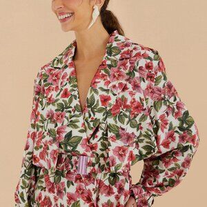 FARM Rio Halftone Pink Bouganvillea Oversized Trench Coat